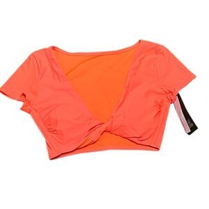 Wild Fable Women’s Orange Twist Front Short Sleeve Padded Swim Top, Size S, NWT